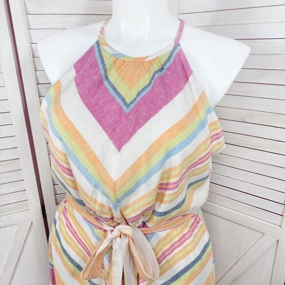 New York & Company Linen Blend Striped Halter Midi Dress Sundress Pink Multi XL - Picture 5 of 14